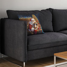 Load image into Gallery viewer, Tibetan Spaniel and Santa Claus Throw Pillow - 14x14 Decorative Pillow – Art for Your Home &amp; Patio