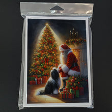 Load image into Gallery viewer, Tibetan Terrier and Santa Claus Greeting Cards - Blank Note Cards – 8-Pack of Artist-Designed Cards with Envelopes