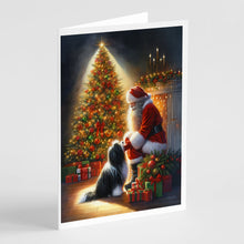 Load image into Gallery viewer, Tibetan Terrier and Santa Claus Greeting Cards - Blank Note Cards – 8-Pack of Artist-Designed Cards with Envelopes