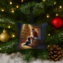 Load image into Gallery viewer, Tibetan Terrier and Santa Claus Hanging Square Fabric Ornament 3.5 × 3.5
