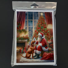 Load image into Gallery viewer, Vizsla and Santa Claus Greeting Cards - Blank Note Cards – 8-Pack of Artist-Designed Cards with Envelopes