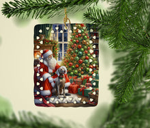 Load image into Gallery viewer, Weimaraner and Santa Claus Porcelain Ornament