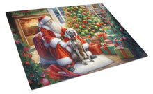 Load image into Gallery viewer, Weimaraner and Santa Claus Glass Cutting Boards – Durable, Decorative Kitchen Art