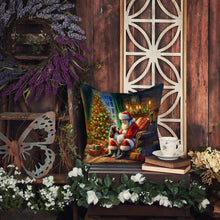 Load image into Gallery viewer, Welsh Springer Spaniel and Santa Claus Throw Pillow - 14x14 Decorative Pillow – Art for Your Home &amp; Patio