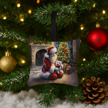 Load image into Gallery viewer, Westie and Santa Claus Hanging Square Fabric Ornament 3.5 × 3.5