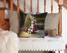 Load image into Gallery viewer, Fox Terrier and Santa Claus Throw Pillow - 14x14 Decorative Pillow – Art for Your Home &amp; Patio
