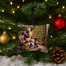 Load image into Gallery viewer, Wirehaired Pointing Griffon and Santa Claus Hanging Square Fabric Ornament 3.5 × 3.5