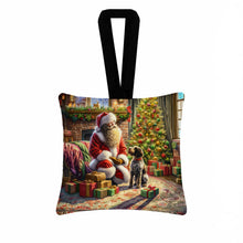 Load image into Gallery viewer, Wirehaired Pointing Griffon and Santa Claus Hanging Square Fabric Ornament 3.5 × 3.5