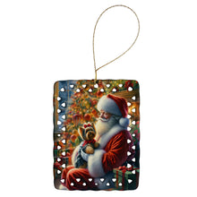 Load image into Gallery viewer, Yorkshire Terrier Yorkie and Santa Claus Porcelain Ornament