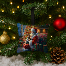 Load image into Gallery viewer, Yorkshire Terrier Yorkie and Santa Claus Hanging Square Fabric Ornament 3.5 × 3.5