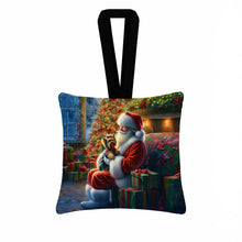 Load image into Gallery viewer, Yorkshire Terrier Yorkie and Santa Claus Hanging Square Fabric Ornament 3.5 × 3.5