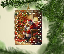 Load image into Gallery viewer, Yorkshire Terrier Yorkie and Santa Claus Porcelain Ornament