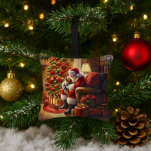 Load image into Gallery viewer, Yorkshire Terrier Yorkie and Santa Claus Hanging Square Fabric Ornament 3.5 × 3.5