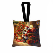 Load image into Gallery viewer, Yorkshire Terrier Yorkie and Santa Claus Hanging Square Fabric Ornament 3.5 × 3.5