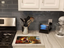 Load image into Gallery viewer, Yorkshire Terrier Yorkie and Santa Claus Glass Cutting Boards – Durable, Decorative Kitchen Art