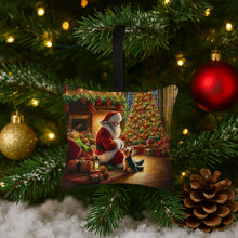 Load image into Gallery viewer, Yorkshire Terrier Yorkie and Santa Claus Hanging Square Fabric Ornament 3.5 × 3.5