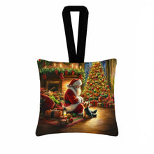 Load image into Gallery viewer, Yorkshire Terrier Yorkie and Santa Claus Hanging Square Fabric Ornament 3.5 × 3.5