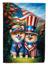 Load image into Gallery viewer, All American Pomeranian Garden Flag –  Dogs with American Flag Background by Caroline’s Treasures