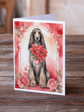 Load image into Gallery viewer, Afghan Hound Valentine Roses Greeting Cards - Blank Note Cards – 8-Pack of Artist-Designed Cards with Envelopes