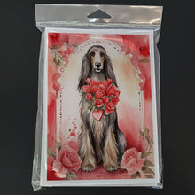 Load image into Gallery viewer, Afghan Hound Valentine Roses Greeting Cards - Blank Note Cards – 8-Pack of Artist-Designed Cards with Envelopes
