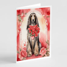 Load image into Gallery viewer, Afghan Hound Valentine Roses Greeting Cards - Blank Note Cards – 8-Pack of Artist-Designed Cards with Envelopes