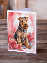 Load image into Gallery viewer, Airedale Terrier Valentine Roses Greeting Cards - Blank Note Cards – 8-Pack of Artist-Designed Cards with Envelopes