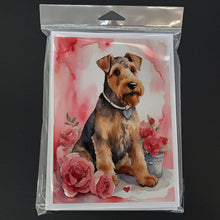 Load image into Gallery viewer, Airedale Terrier Valentine Roses Greeting Cards - Blank Note Cards – 8-Pack of Artist-Designed Cards with Envelopes