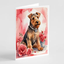 Load image into Gallery viewer, Airedale Terrier Valentine Roses Greeting Cards - Blank Note Cards – 8-Pack of Artist-Designed Cards with Envelopes