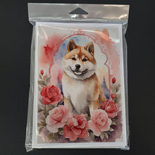 Load image into Gallery viewer, Akita Valentine Roses Greeting Cards - Blank Note Cards – 8-Pack of Artist-Designed Cards with Envelopes