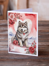 Load image into Gallery viewer, Alaskan Malamute Valentine Roses Greeting Cards - Blank Note Cards – 8-Pack of Artist-Designed Cards with Envelopes