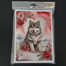 Load image into Gallery viewer, Alaskan Malamute Valentine Roses Greeting Cards - Blank Note Cards – 8-Pack of Artist-Designed Cards with Envelopes