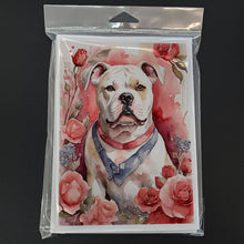 Load image into Gallery viewer, American Bulldog Valentine Roses Greeting Cards - Blank Note Cards – 8-Pack of Artist-Designed Cards with Envelopes