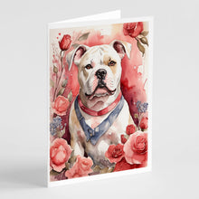 Load image into Gallery viewer, American Bulldog Valentine Roses Greeting Cards - Blank Note Cards – 8-Pack of Artist-Designed Cards with Envelopes