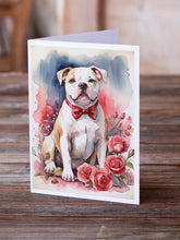 Load image into Gallery viewer, American Bulldog Valentine Roses Greeting Cards - Blank Note Cards – 8-Pack of Artist-Designed Cards with Envelopes
