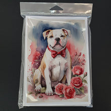 Load image into Gallery viewer, American Bulldog Valentine Roses Greeting Cards - Blank Note Cards – 8-Pack of Artist-Designed Cards with Envelopes