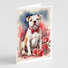 Load image into Gallery viewer, American Bulldog Valentine Roses Greeting Cards - Blank Note Cards – 8-Pack of Artist-Designed Cards with Envelopes