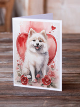 Load image into Gallery viewer, American Eskimo Valentine Roses Greeting Cards - Blank Note Cards – 8-Pack of Artist-Designed Cards with Envelopes