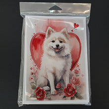 Load image into Gallery viewer, American Eskimo Valentine Roses Greeting Cards - Blank Note Cards – 8-Pack of Artist-Designed Cards with Envelopes