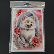 Load image into Gallery viewer, American Eskimo Valentine Roses Greeting Cards - Blank Note Cards – 8-Pack of Artist-Designed Cards with Envelopes