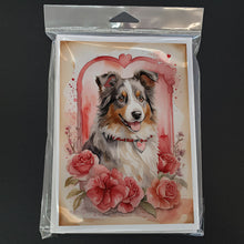 Load image into Gallery viewer, Australian Shepherd Valentine Roses Greeting Cards - Blank Note Cards – 8-Pack of Artist-Designed Cards with Envelopes