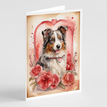 Load image into Gallery viewer, Australian Shepherd Valentine Roses Greeting Cards - Blank Note Cards – 8-Pack of Artist-Designed Cards with Envelopes
