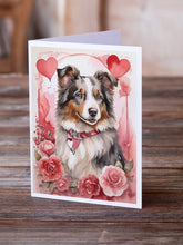Load image into Gallery viewer, Australian Shepherd Valentine Roses Greeting Cards - Blank Note Cards – 8-Pack of Artist-Designed Cards with Envelopes