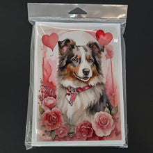 Load image into Gallery viewer, Australian Shepherd Valentine Roses Greeting Cards - Blank Note Cards – 8-Pack of Artist-Designed Cards with Envelopes