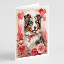 Load image into Gallery viewer, Australian Shepherd Valentine Roses Greeting Cards - Blank Note Cards – 8-Pack of Artist-Designed Cards with Envelopes