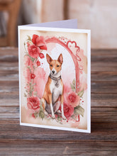 Load image into Gallery viewer, Basenji Valentine Roses Greeting Cards - Blank Note Cards – 8-Pack of Artist-Designed Cards with Envelopes