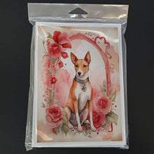 Load image into Gallery viewer, Basenji Valentine Roses Greeting Cards - Blank Note Cards – 8-Pack of Artist-Designed Cards with Envelopes