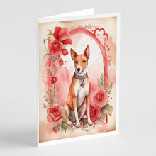 Load image into Gallery viewer, Basenji Valentine Roses Greeting Cards - Blank Note Cards – 8-Pack of Artist-Designed Cards with Envelopes
