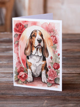 Load image into Gallery viewer, Basset Hound Valentine Roses Greeting Cards - Blank Note Cards – 8-Pack of Artist-Designed Cards with Envelopes