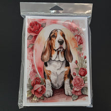 Load image into Gallery viewer, Basset Hound Valentine Roses Greeting Cards - Blank Note Cards – 8-Pack of Artist-Designed Cards with Envelopes