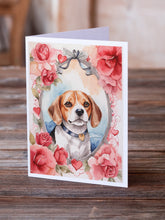 Load image into Gallery viewer, Beagle Valentine Roses Greeting Cards - Blank Note Cards – 8-Pack of Artist-Designed Cards with Envelopes